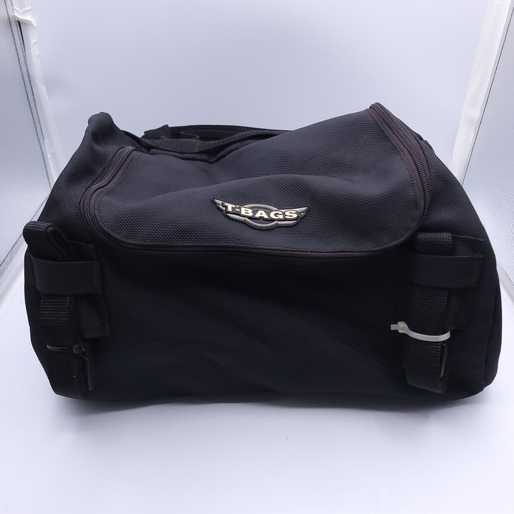 T-Bags Motorcycle Expandable Top Roll Back Rest Luggage Bag Zip Closure Black